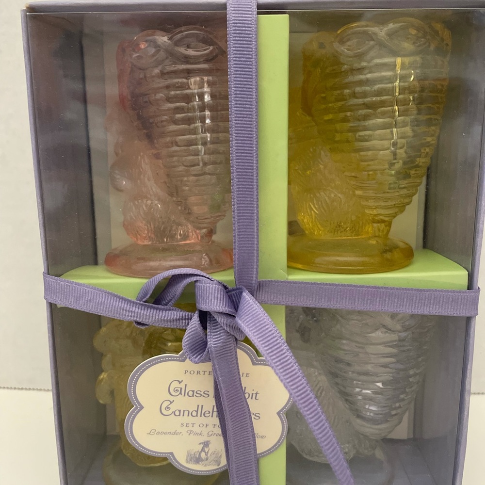 Williams Sonoma Porte Bougie Glass Rabbit Candleholders, New